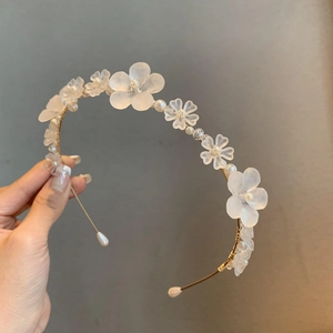 Serre-tête Fait Main à Fleurs Givrées et Künstliche Perles Style Coréen en Alliage Doré pour Femme Mariage Fête Accessoires Cheveux Élégants