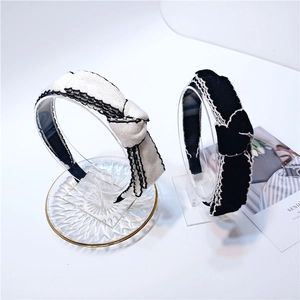 Elegant Knitted Fabric Headband With Large Bowknot Contrast Wavy Edge Vintage French Style Hair Hoop For Women Hair Accessories