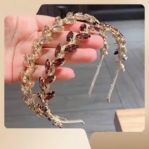 Baroque Luxury Crystal Leaf Headband For Women Alloy Rhinestone Retro Greek Style Goddess Wedding Party Headwear Hair Accessories