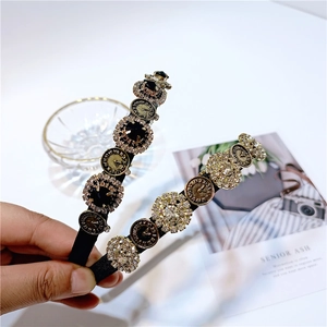 French Vintage Clock Face Headband For Women Rhinestone Alloy Baroque Hair Hoop Elegant Gold Black Fashion Hair Accessories