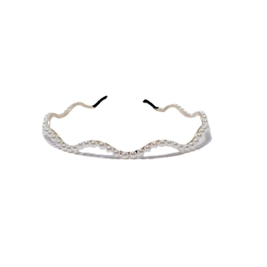 Elegant wavy gold metal headband with rows of white pearls for women hair accessories