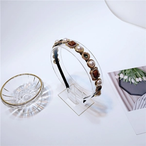Vintage Artificial Baroque Pearl Headband For Women Geometric Square Gemstone Gold Plated Alloy Luxurious Retro Hair Accessories Wedding Party