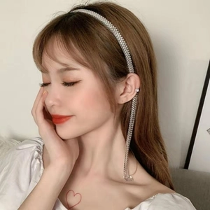 Serre-tête en argent avec longs glands en strass et accessoires de coiffure en cristal