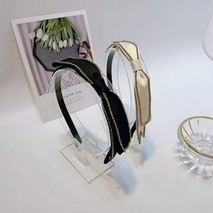 Elegant Satin Bow Headband For Women Retro Rhinestone Inlaid Hair Hoop Korean Style Celebrity Hair Accessories Headwear
