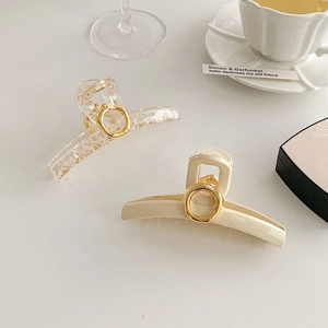 Grande Elegante Molla per Capelli in Acrilico Con Decorazione Anello di Metallo Oro Stile Coreano Pinza per Capelli Donna Accessori