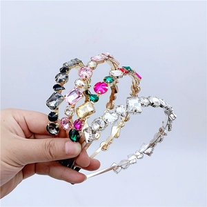 Luxury Artificial Crystal Rhinestone Hairband Geometric Gemstone Headband For Women Vintage Wedding Party Hair Accessories
