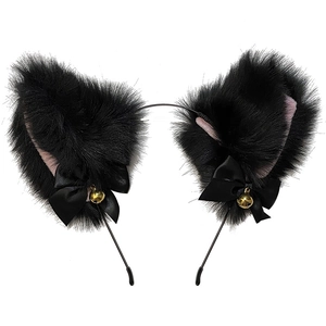 Serre-tête oreilles de chat en peluche noire avec détails roses et clochettes dorées