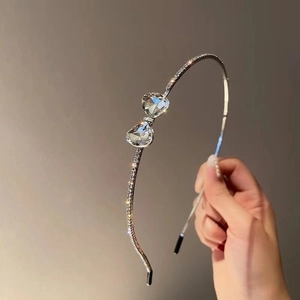 Korean Fashion Rhinestone Heart Bow Headband For Women Elegant Thin Silver Plated Alloy Crystal Hair Hoop Accessories