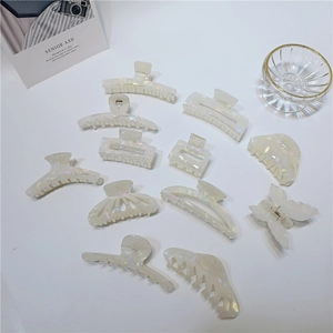 French Vintage Cellulose Acetate Hair Claw Clip Iridescent Artificial Pearl White Square Butterfly Large Hair Clip Women Accessory