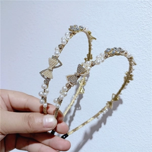 Korean Style Butterfly Rhinestone Artificial Pearl Headband For Women Gold Alloy Floral Hair Band Elegant Wedding Party Hair Accessories