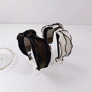 Twisted knot wide headband set in black and white satin finish for women hair styling