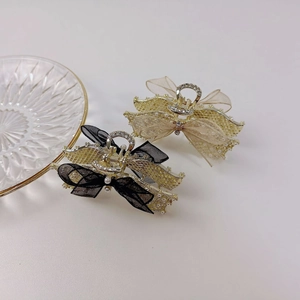 Pince à Cheveux Coréenne en Alliage Nœud Organza Künstliche Perles Strass Élégante Grande Pince à Cheveux Accessoires Mode Femme