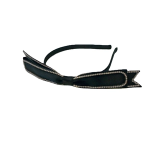 Elegant black satin bow headband with sparkling rhinestone trim for women hair accessories