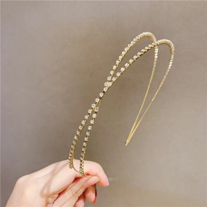 Cerchietto in Metallo a Doppio Strato Minimalista Con Intarsio di Strass Oro Argento Accessori per Capelli Moda Donna Festa