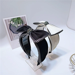 Elegante Damen Schleife Haarreif Hahnentritt Muster Stoff Haarreif Mit Strass Mitte Vintage Mode Haarschmuck