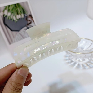 Iridescent pearl white rectangular hair claw clip for women in Korean minimalist style