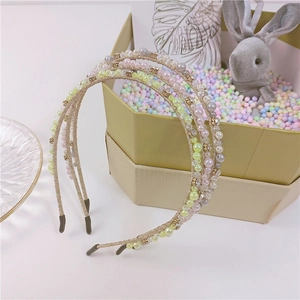 Set di tre cerchietti coreani con perle colorate e strass scintillanti per capelli
