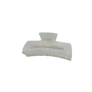 Iridescent cream acetate hair claw clip in a minimalist rectangular hollow design