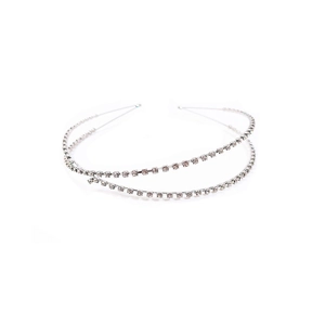 Elegante cerchietto per capelli a doppio strato argento con strass scintillanti