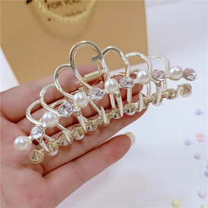 Molla per capelli in metallo dorato con perle e strass per acconciature eleganti