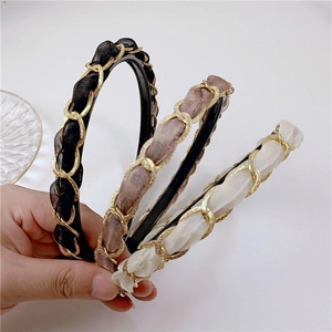Vintage Metal Chain Braided Headband For Women Elegant Fabric Wrapped Hair Hoop Non-Slip Sweet Headwear Accessories