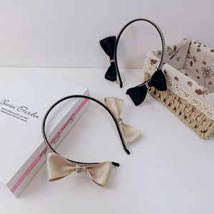 Korean Elegant Double Bow Rhinestone Headband Satin Bowknot Hairband Sweet Sparkling Hair Accessories For Wedding Party Women