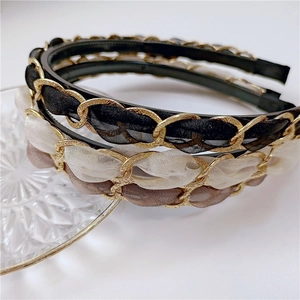 Vintage metal chain headbands in black and champagne silk fabric for women's hair styling