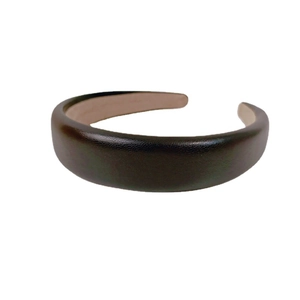 Serre-tête large en cuir PU noir avec texture litchi pour coiffure femme élégant
