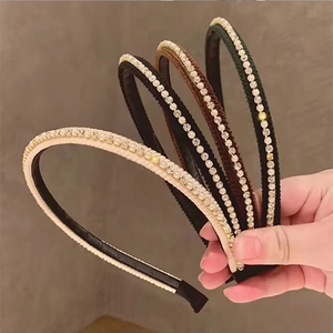 Korean Sweet Artificial Pearl Rhinestone Fabric Wrapped Headband Elegant Retro Thin Hair Hoop For Women Daily Hair Accessories