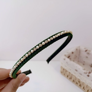 Elegant dark green velvet headband with pearls and rhinestones for women hair styling