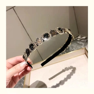 French Vintage Clock Dial Charm Headband For Women Luxury High-end Rhinestone Inlaid Velvet Hair Band Headwear Accessory