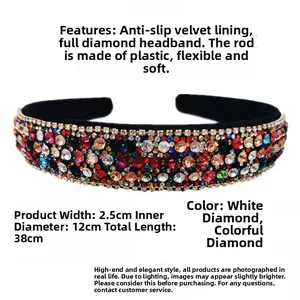 Detail view of colorful rhinestone headband with 2.5cm width and anti-slip lining