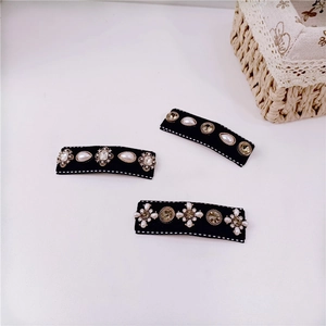 Baroque style black fabric hair clips with pearls and rhinestones set for women