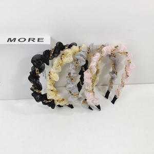 Französischer Stil Eleganter Organza Plissierter Haarreif Für Damen Goldkette Strass Koreanisch Einfach Haarschmuck
