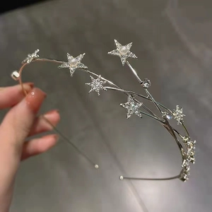 Elegant silver star headband with sparkling rhinestones and pearls for women
