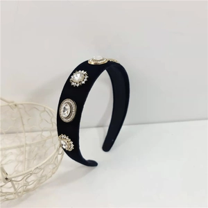 Baroque black velvet wide headband with shimmering rhinestone embellishments