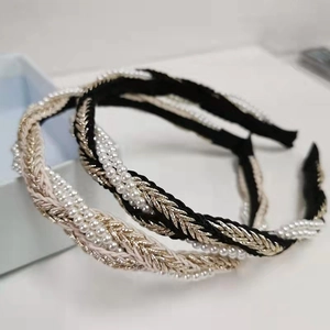 Vintage Braided Artificial Pearl Headband Elegant Twist Knotted Hairband Fashion Beige Black White Hair Accessories For Women Party