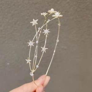 Elegant Star Rhinestone Artificial Pearl Headband For Women Vintage Gold Silver Thin Hair Band Wedding Party Hair Accessories