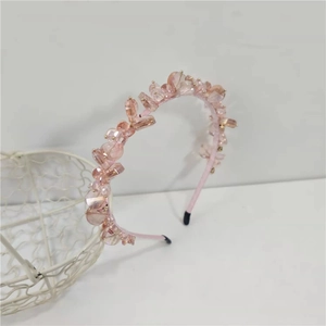 Elegant large pink crystal headband for women featuring exquisite beaded craftsmanship