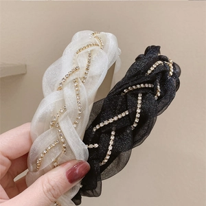 Cerchietto Intrecciato in Pizzo con Strass Stile Coreano per Donna Fascia per Capelli a Rete Larga Accessori per Capelli Moda Matrimonio