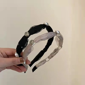 Elegant Organza Mesh Headband Faux Artificial Pearl Rhinestone French Hair Hoop For Women Party Wedding Daily Hair Accessories