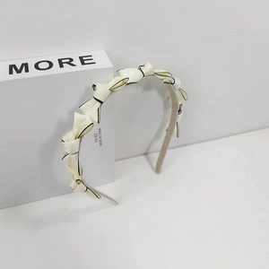 Serre-tête crème élégant avec nœuds noirs, accessoire de cheveux style coréen YH-53