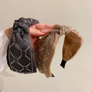 Vintage Rhinestone Padded Headband For Women Elegant Glitter Mesh Knot Wide Hair Band Retro Fashion Hair Accessories Gift