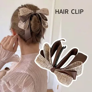 Bowknot Banana Hair Clip Fabric Stitched Tweed Ponytail Holder Elegant Korean Style Sweet Hair Accessories For Women