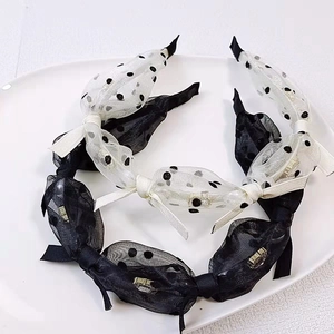 Serre-tête Rétro Français à Pois en Maille Avec Nœud en Künstliche Perle Strass Pour Femme Serre-tête Élégant Accessoires Cheveux