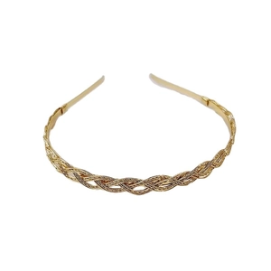 Classic French vintage gold twisted metal headband with a braided minimalist design
