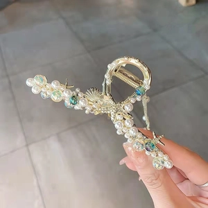 Pinza per Capelli in Metallo Oro Vintage Con Fiore di Mughetto Imitazione Perla Artificial Nappina Eleganti Accessori per Capelli