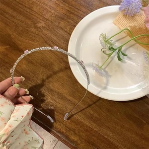 Minimalistisches Süßes Silbernes Legierung Stirnband Mit Rosa Strasssteinen Koreanischer Stil Dünnes Haarband Für Damen