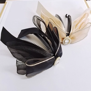Elegante Fermaglio a Banana a Fiocco Con Strass Perla Artificiale Stile Coreano Accessorio per Capelli in Nastro per Donna