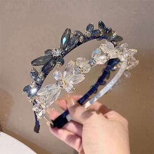 French Retro Crystal Rhinestone Headband For Women Elegant Satin Wrapped Alloy Hair Band Luxurious Floral Beaded Hair Accessories Wedding Party Headwear